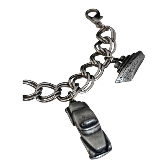 New Travel Charm Bracelet Globe, Eiffel Tower, Plane, Train Pewter Tone 8T - Picture 4 of 5